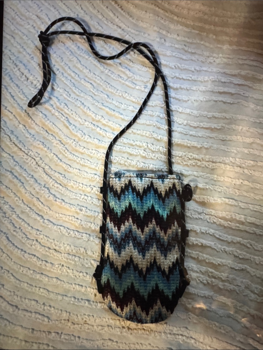 Chevron Woven Crossbody Bag in Teal and Black